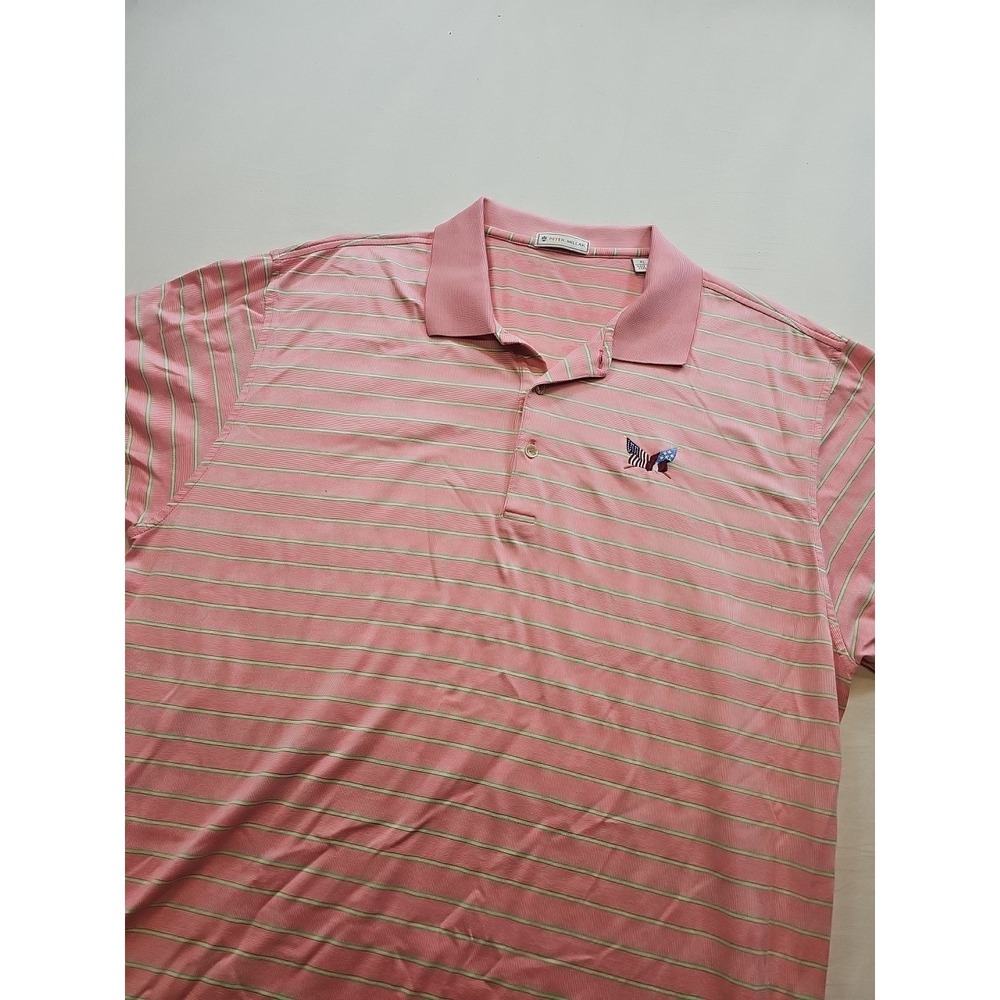 Peter Millar Men's Pink Stripe Polo Golf Shirt Size XL "Small Flaw"